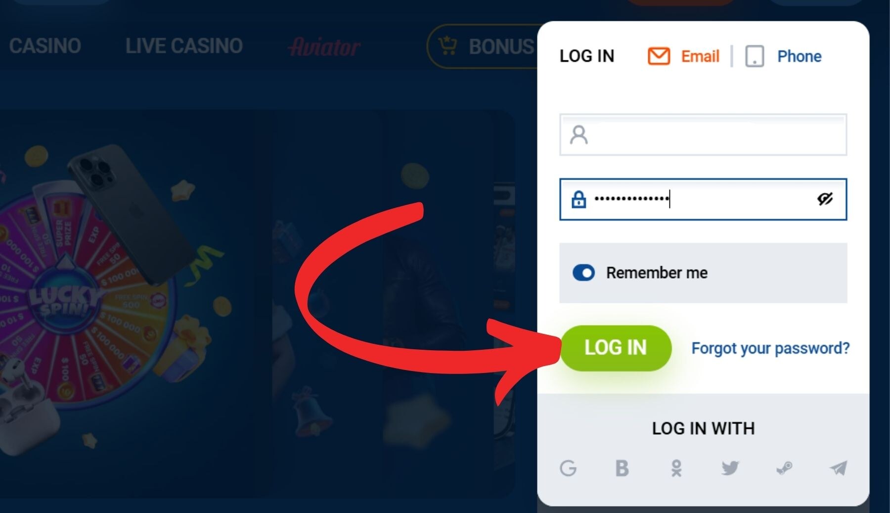 Mostbet Norway Confirm your login by clicking the green Log In button