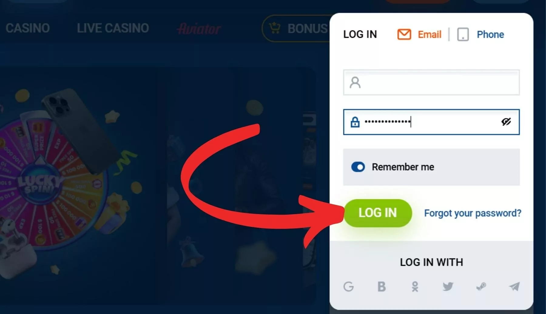 Mostbet Norway Confirm your login by clicking the green Log In button